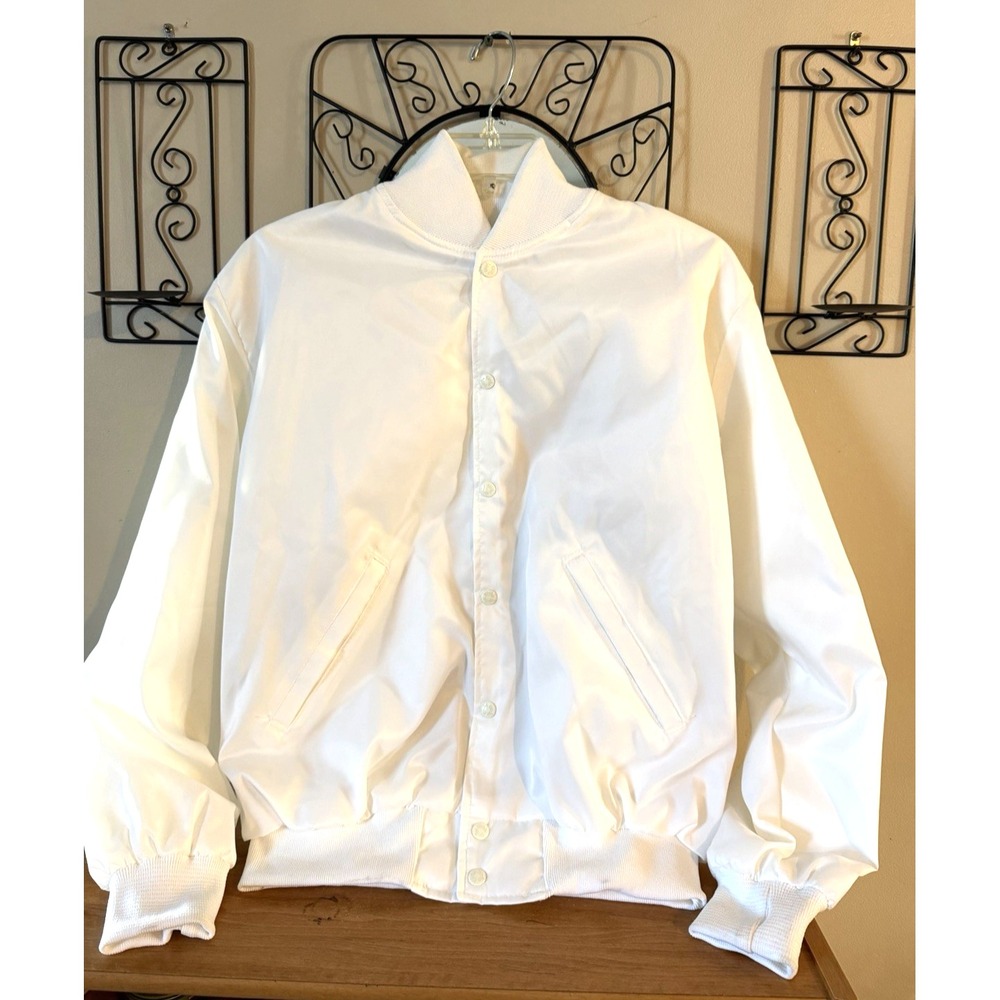 Vintage Birdie Jacket Men's LARGE - White Snap Nylon Fleece Lined - Made in USA
